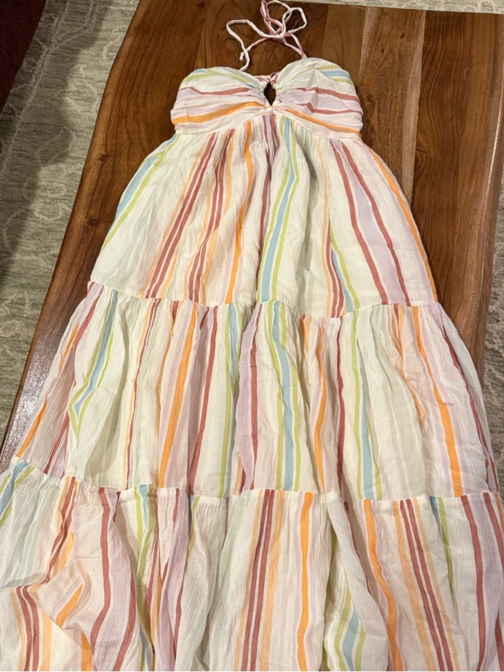 American Eagle Outfitters Pastel Multi-Stripe Lined Tiered Halter Dress Size M